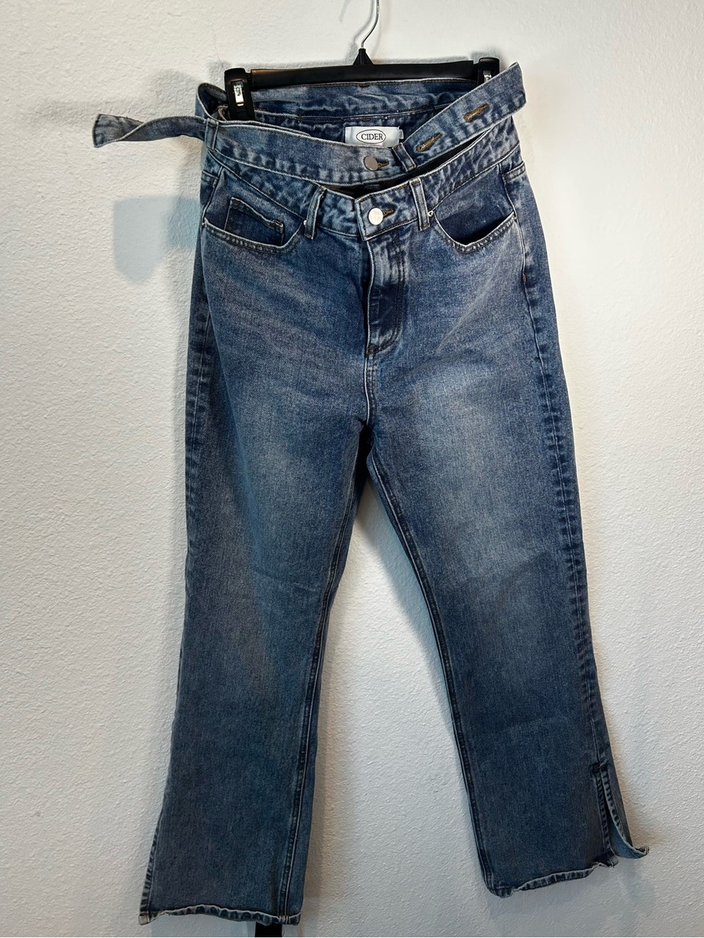 Cider Dark Blue High-Rise Flare Jeans with Belt